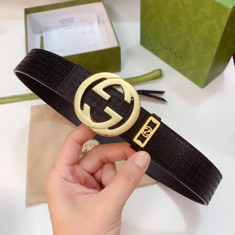 GUCCI Embellished coated-canvas and leather belt &