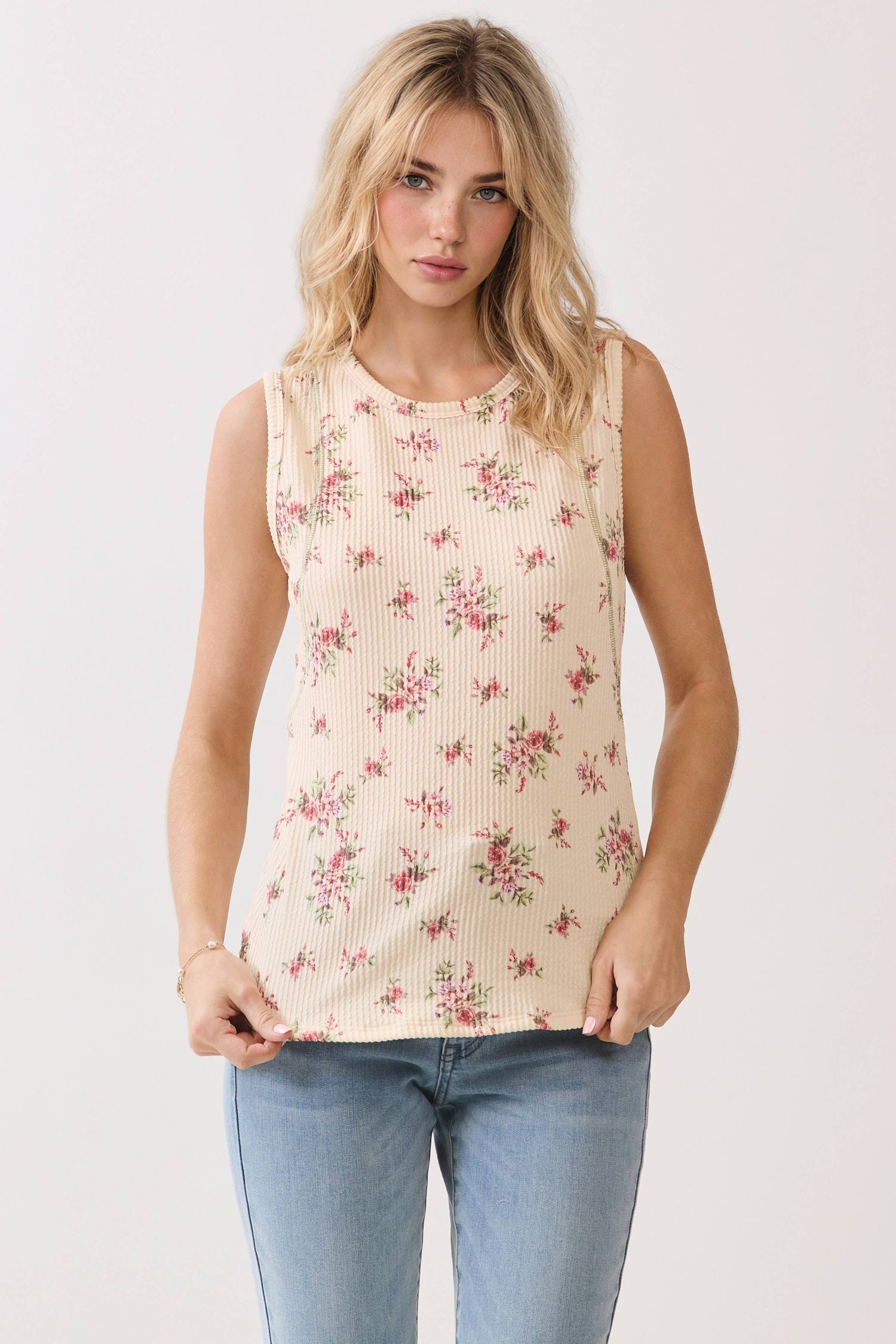Floral Ribbed Tank Top