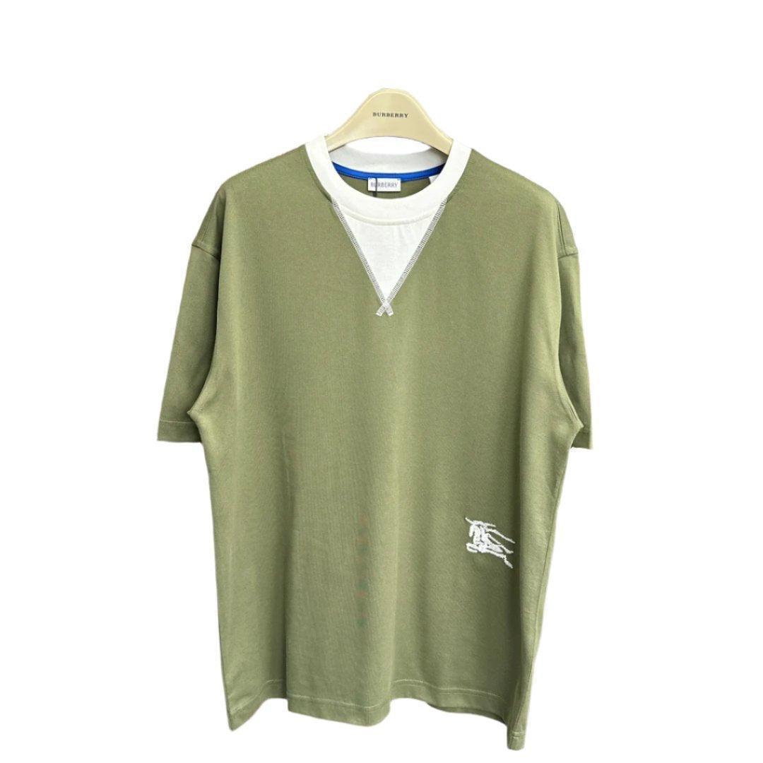 Burberry Green &amp; White T-Shirt Without Collar - Premium Cotton Comfort