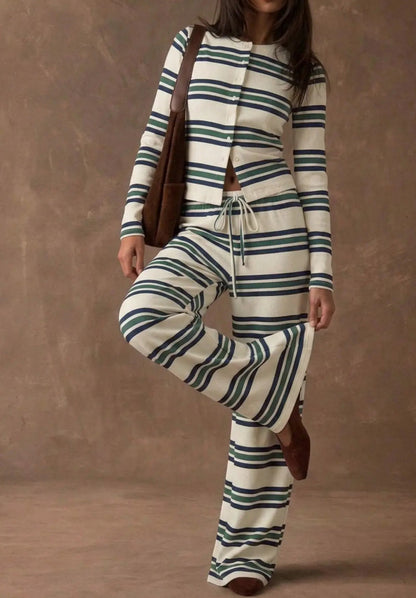 Retro Striped Pajama Set for Women