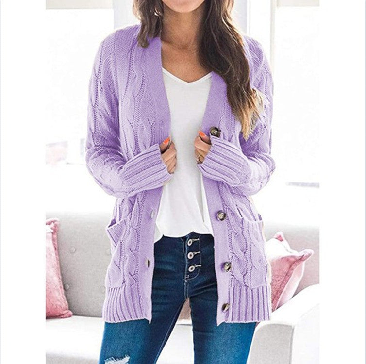 Womens Cable Knit Button Cardigan
