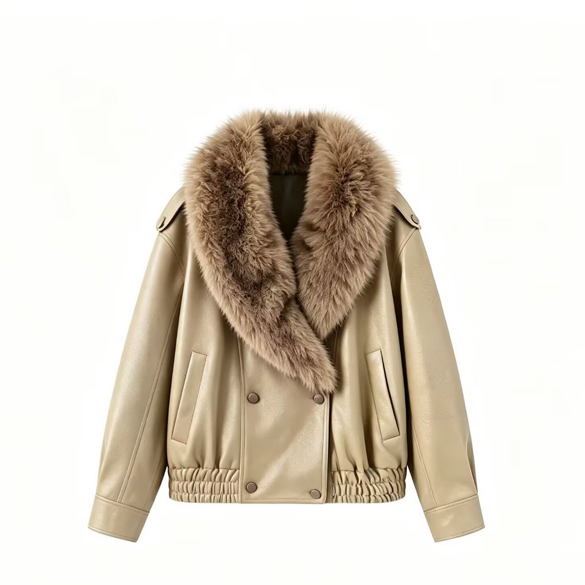 Detachable Fur Collar Faux Leather Jacket