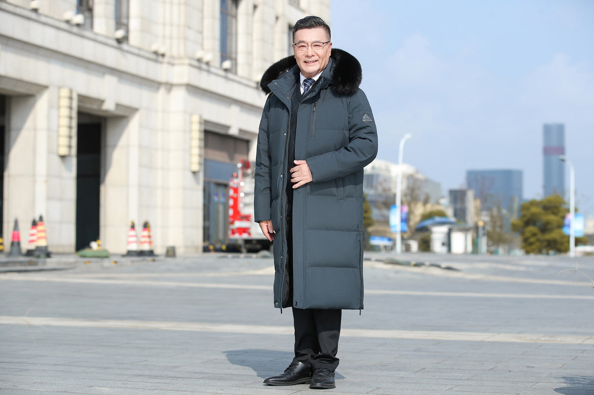 Mens Long Down Jacket with Fur Collar Options