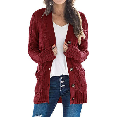 Womens Cable Knit Button Cardigan