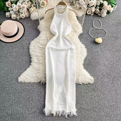 Knitted Tassel Halter Neck Bodycon Dress