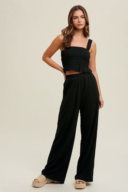 Crinkle Knit Tank - Black