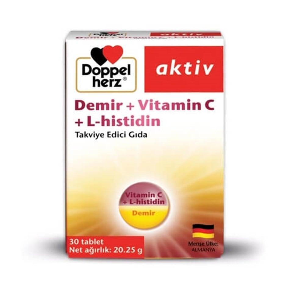Doppelherz Aktiv Demir Iron Supplement with Vitamin C &amp; L-Histidine Dietary Supplement - 30 Tablets