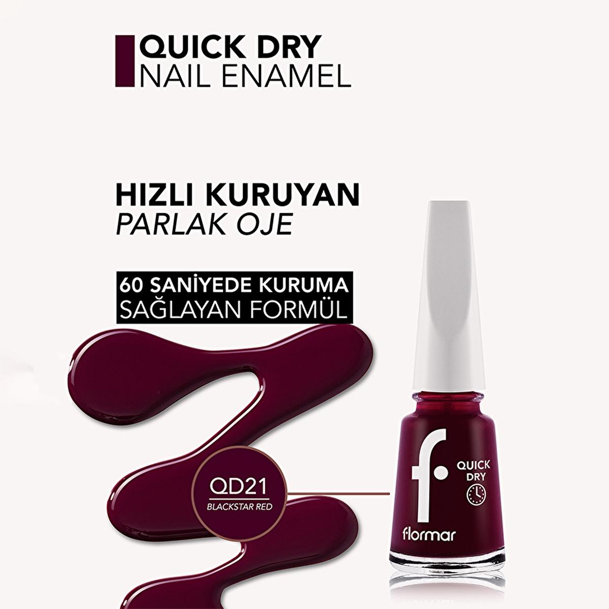 Flormar Quick Dry Nail Polish - Blackstar Red, Long Lasting &amp; Highly Pigmented