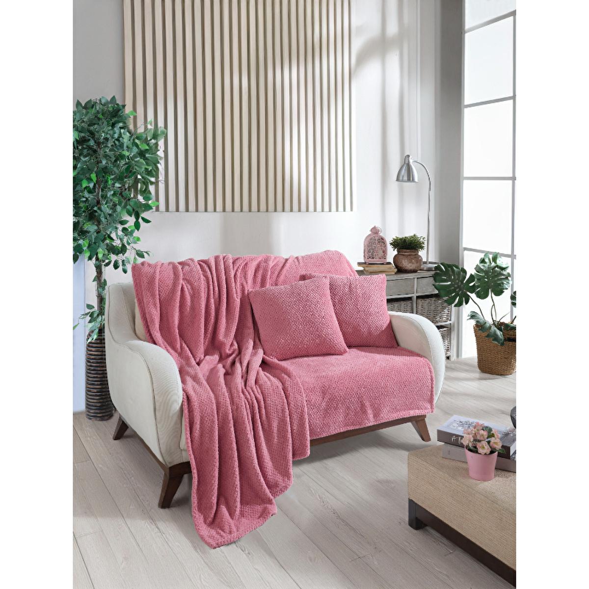 Wondel 100% Polycotton Throw Blanket - Soft, Cozy Rose Pink Home Decor Blanket for Sofas &amp; Beds (55.12 x 55.12 inches)