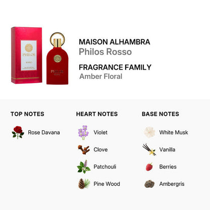 Maison Alhambra Philos Rosso Eau De Parfum Spray for Men 3.4 oz