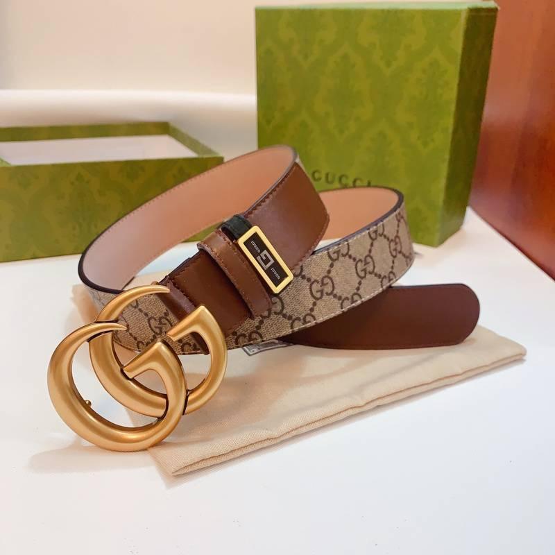 GUCCI Embellished coated-canvas and leather belt &