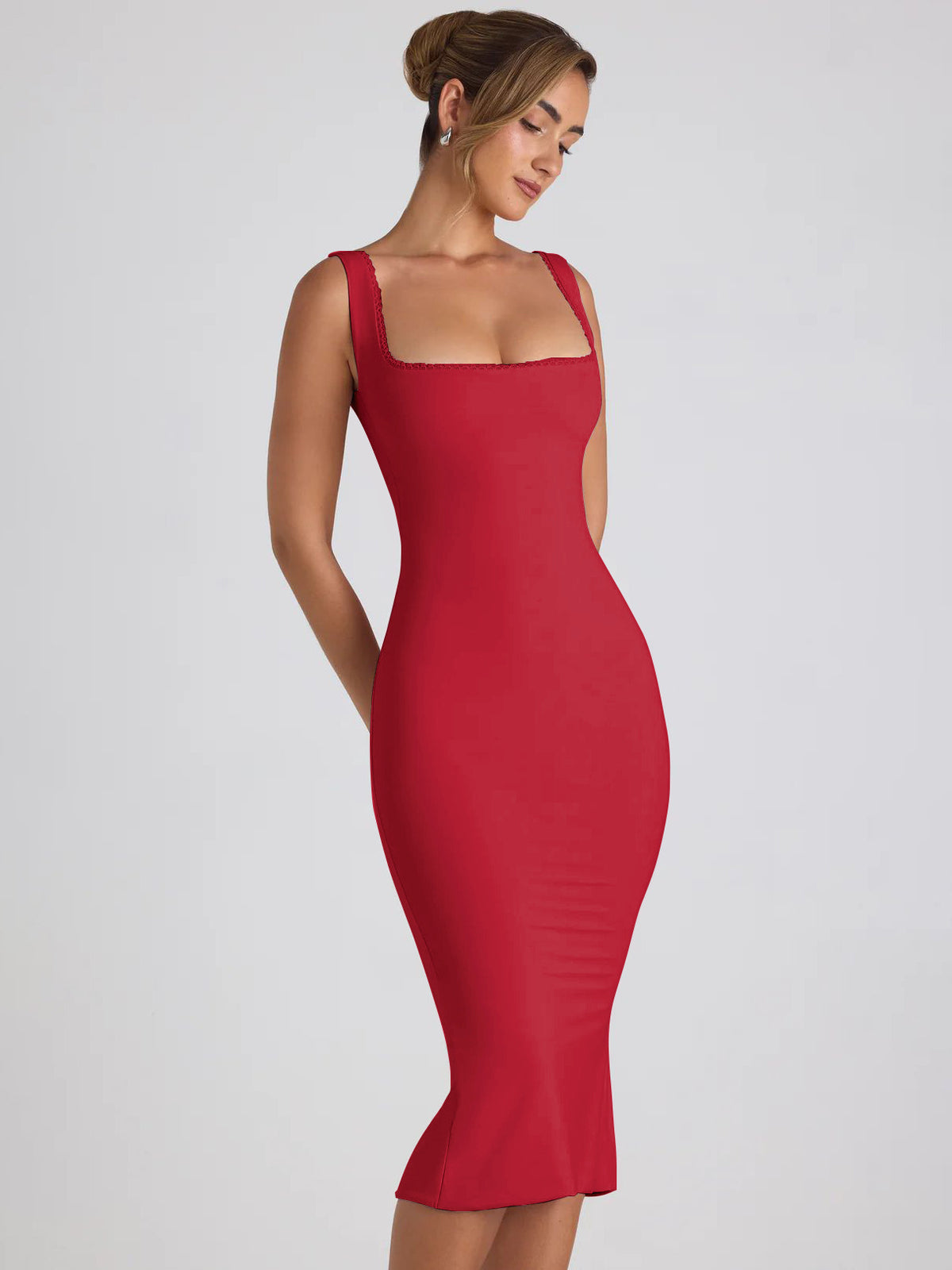 Lace Trim Square Neck Suspender Dress