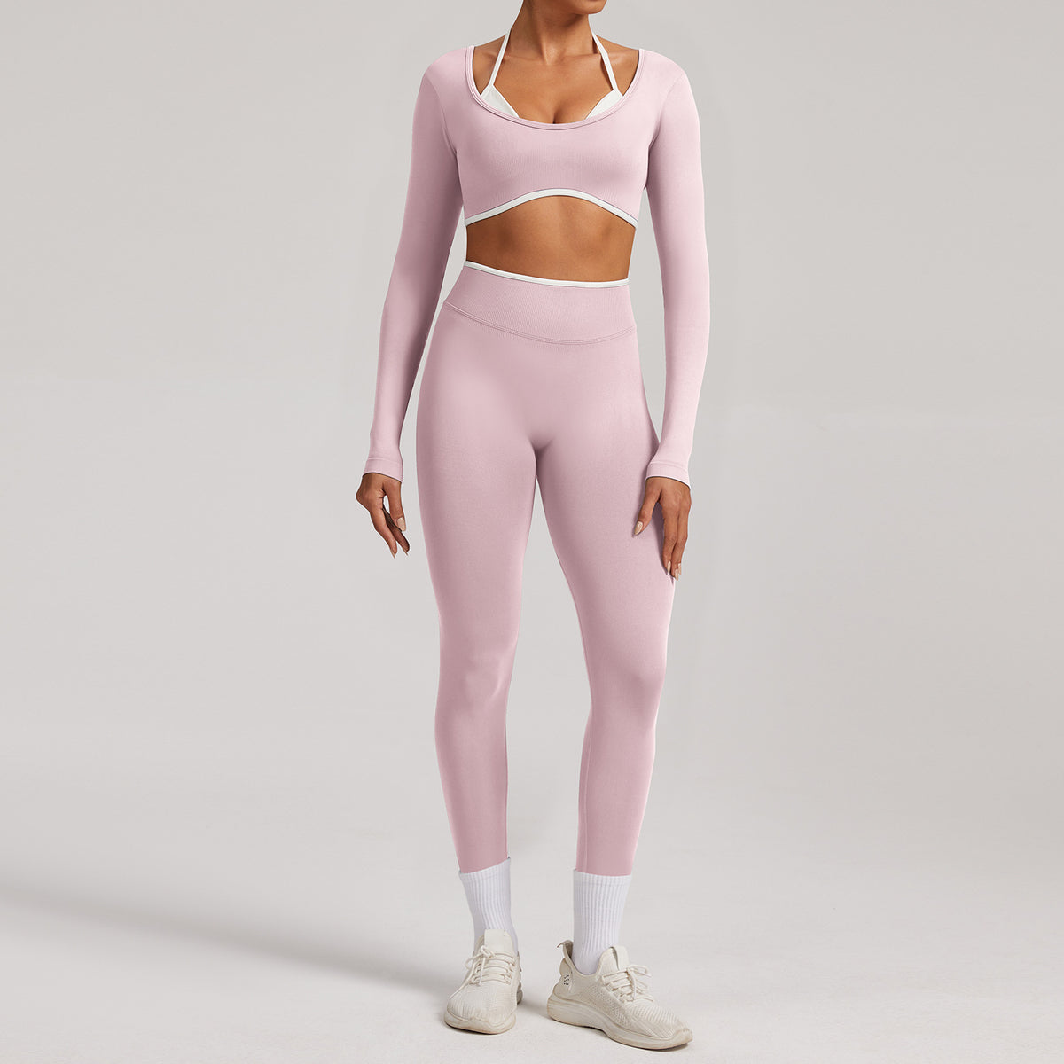 Seamless White Hemmed Yoga Suit for Women