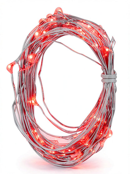 2PK Tiny Lites Battery Operated Indoor Silver Wire LED Light String, Red, 6-Feet