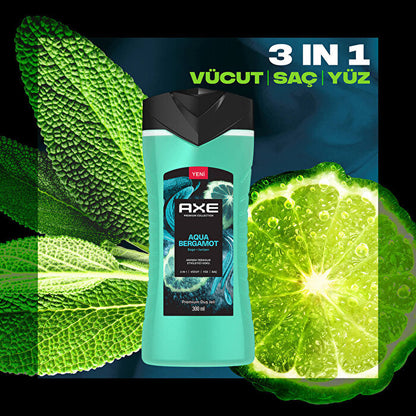 Axe Premium Collection Aqua Bergamot 3-in-1 Body Wash - 300ml | Refreshing Clean