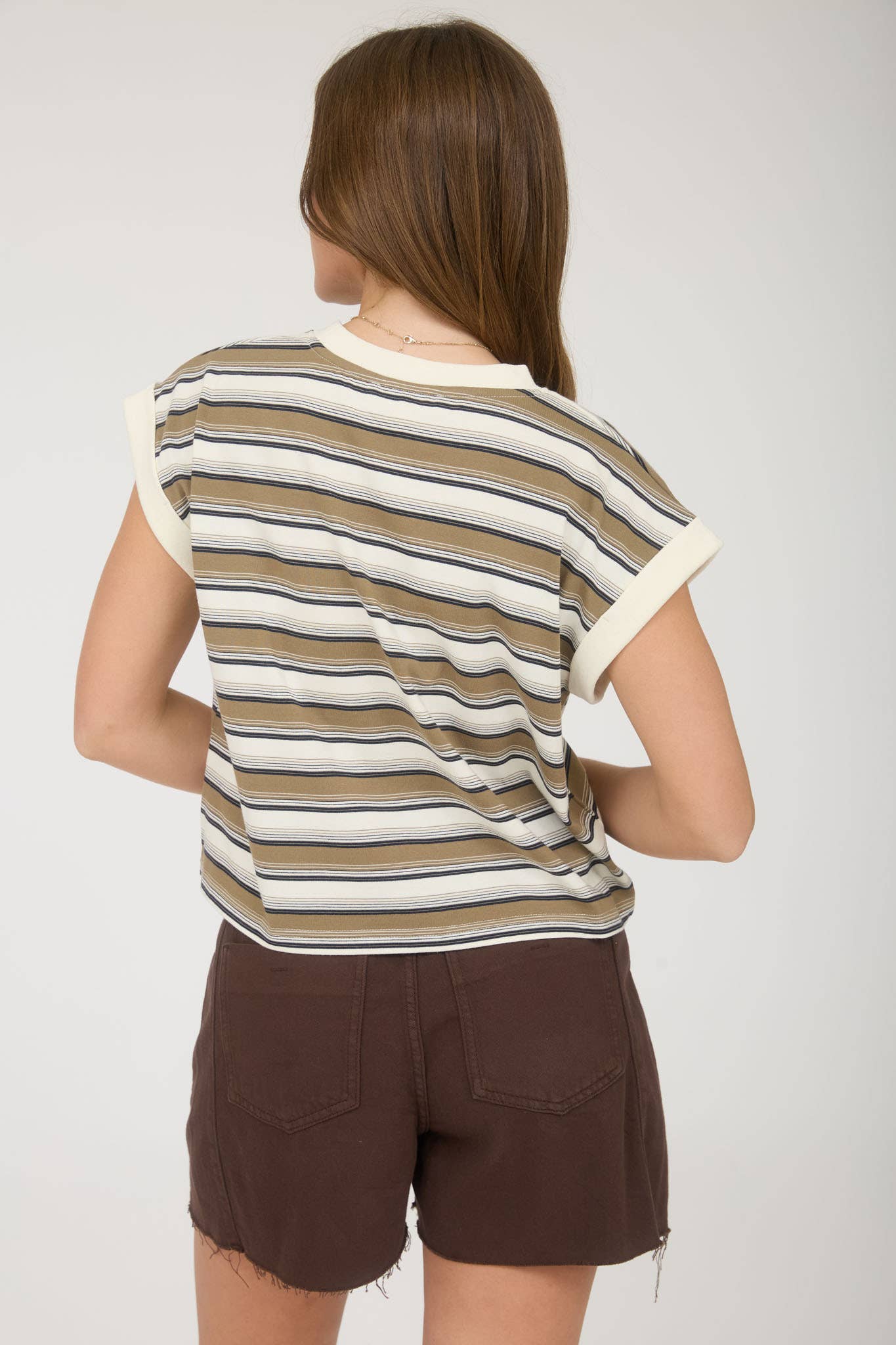MULTI-COLOR STRIPE CREWNECK SLEEVELESS KNIT TOP