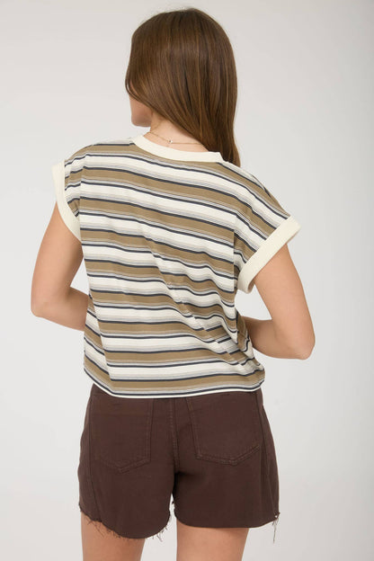 MULTI-COLOR STRIPE CREWNECK SLEEVELESS KNIT TOP