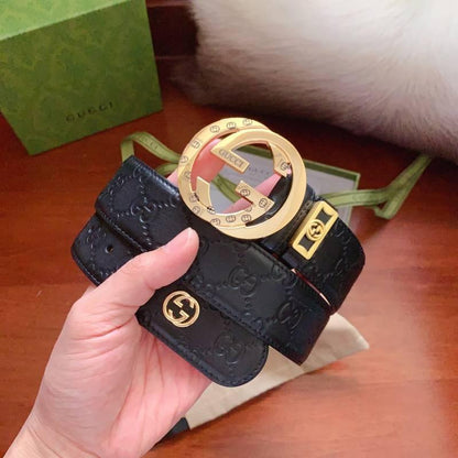 GUCCI Embellished coated-canvas and leather belt &