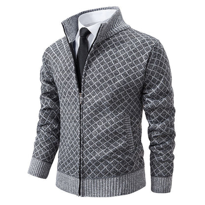 Autumn and Winter Velvet Thickeneded Casual Cardigan Sweater Men&