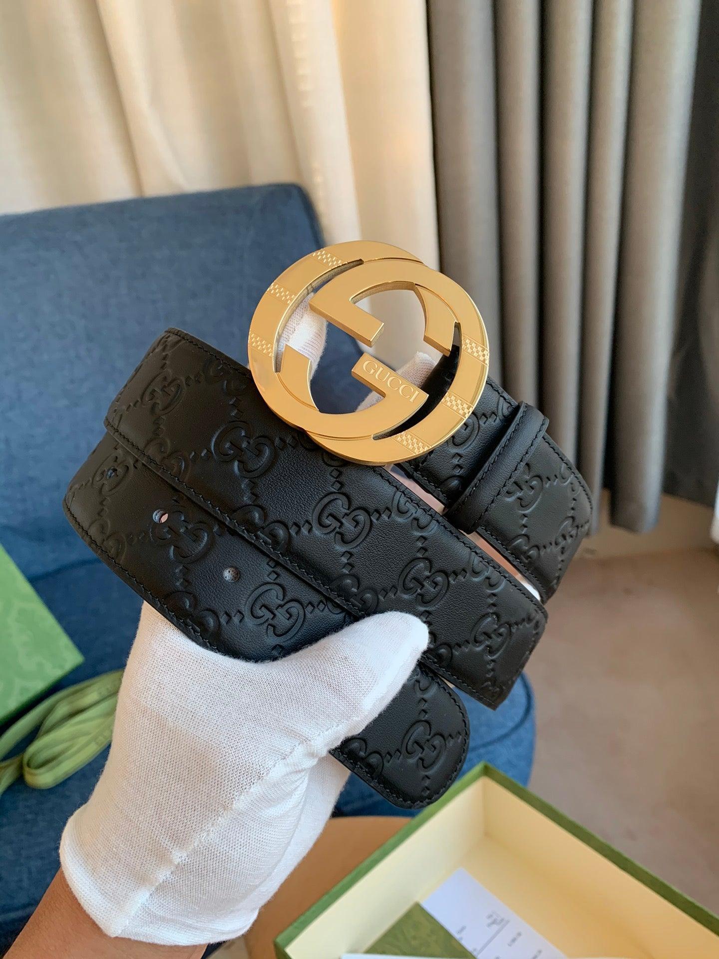 GUCCI Embellished coated-canvas and leather belt &