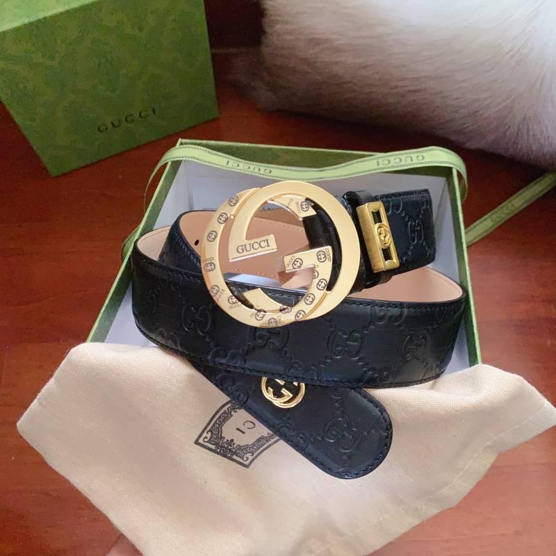 GUCCI Embellished coated-canvas and leather belt &