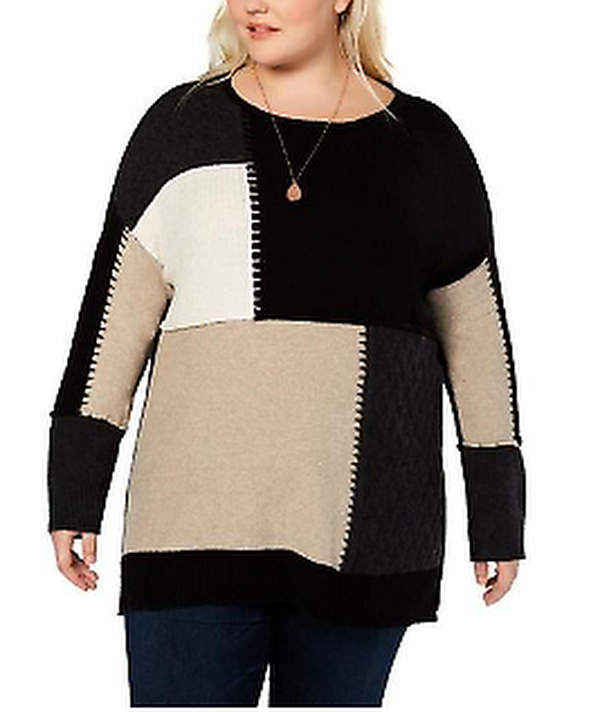 Style &amp; Co. Womens Plus Patchwork Colorblock Tunic Sweater