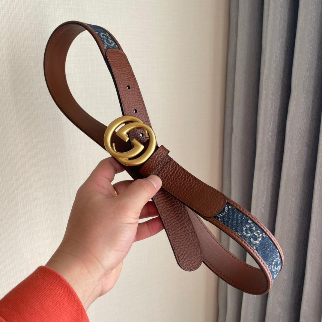 GUCCI Embellished coated-canvas and leather belt &