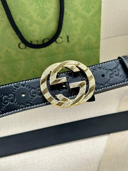 GUCCI Embellished coated-canvas and leather belt &