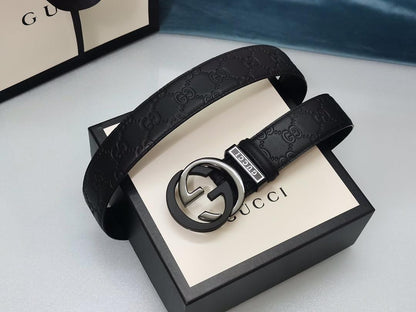 GUCCI Embellished coated-canvas and leather belt &