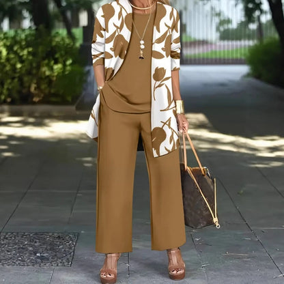 Womens Casual Printed Cardigan Long Sleeve Top and Pants Set