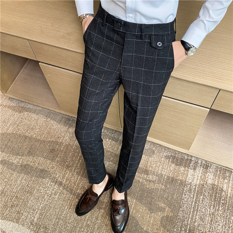 Korean Style British Classic Checkered Elegant Slim Fit Men&