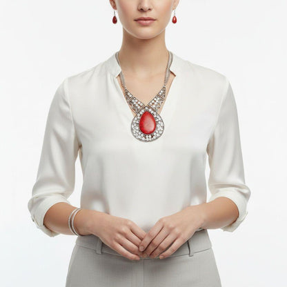 Pendant XL Red Cracked Teardrop Tribal Necklace