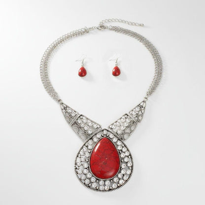 Pendant XL Red Cracked Teardrop Tribal Necklace