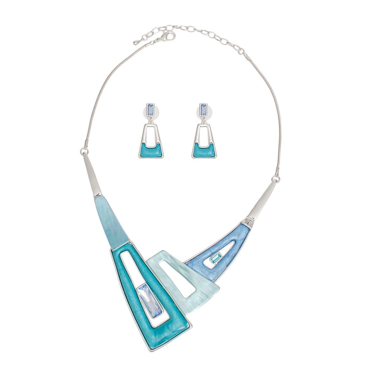 Collar Blue Geometric Snake Chain Necklace Women