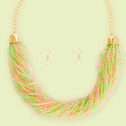 Necklace Pink Green Mixed 34 Strand Set for Women