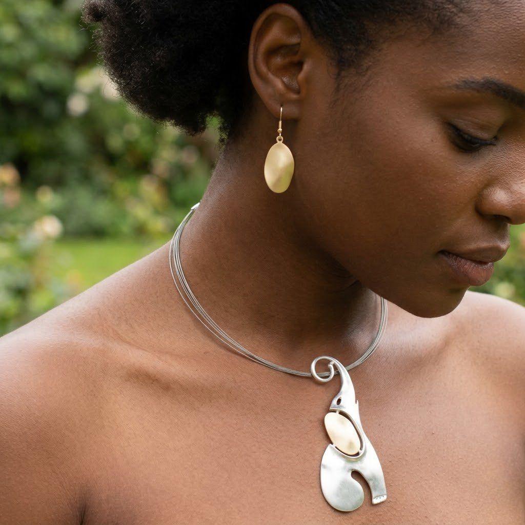 Abstract Silver and Gold Elephant Pendant Necklace