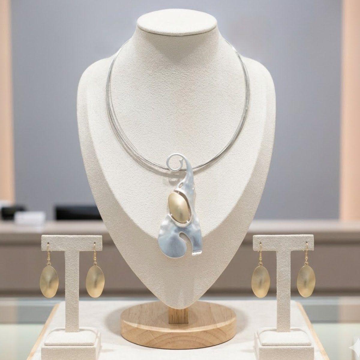 Abstract Silver and Gold Elephant Pendant Necklace
