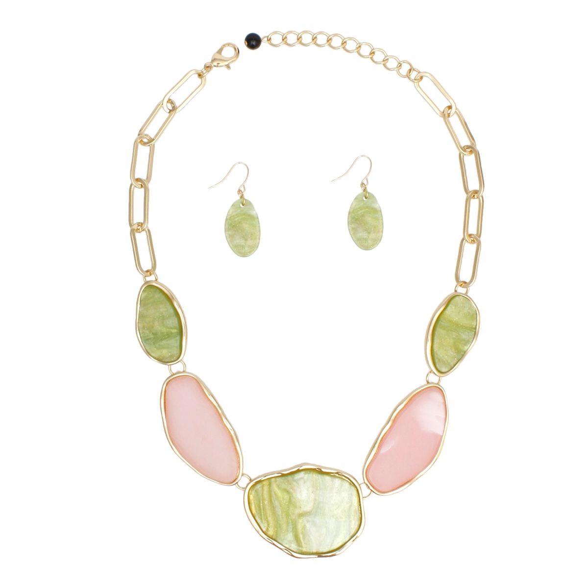 AKA Soror Collar Pink Green Agate Marbled Necklace