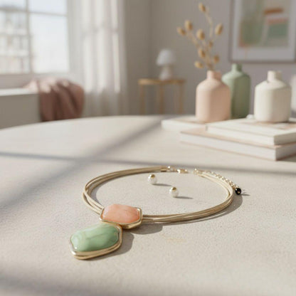 AKA Pink Green Dimensional Leather Necklace