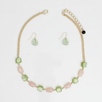 AKA Pink and Green Linked Gold Chain Necklace