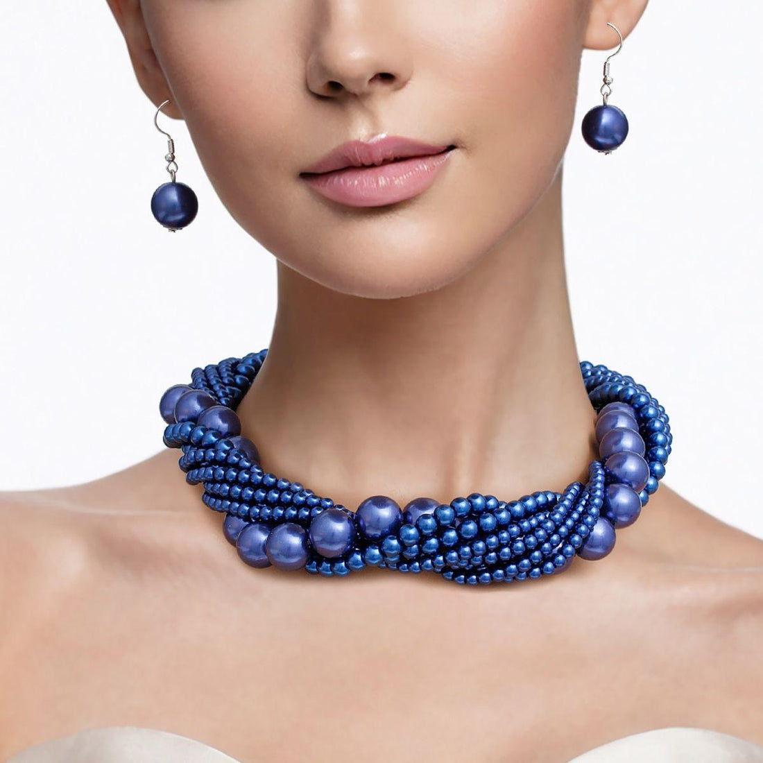 Choker Twisted Royal Blue Pearl 7 Strand Necklace