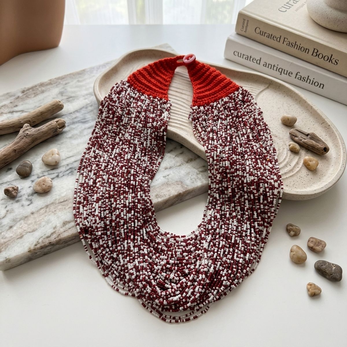 Delta Sigma Theta Red &amp; White Mixed 100-Strand Bead Necklace – DST