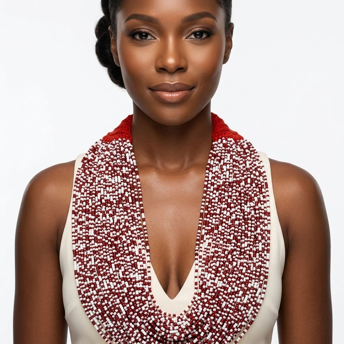 Delta Sigma Theta Red &amp; White Mixed 100-Strand Bead Necklace – DST