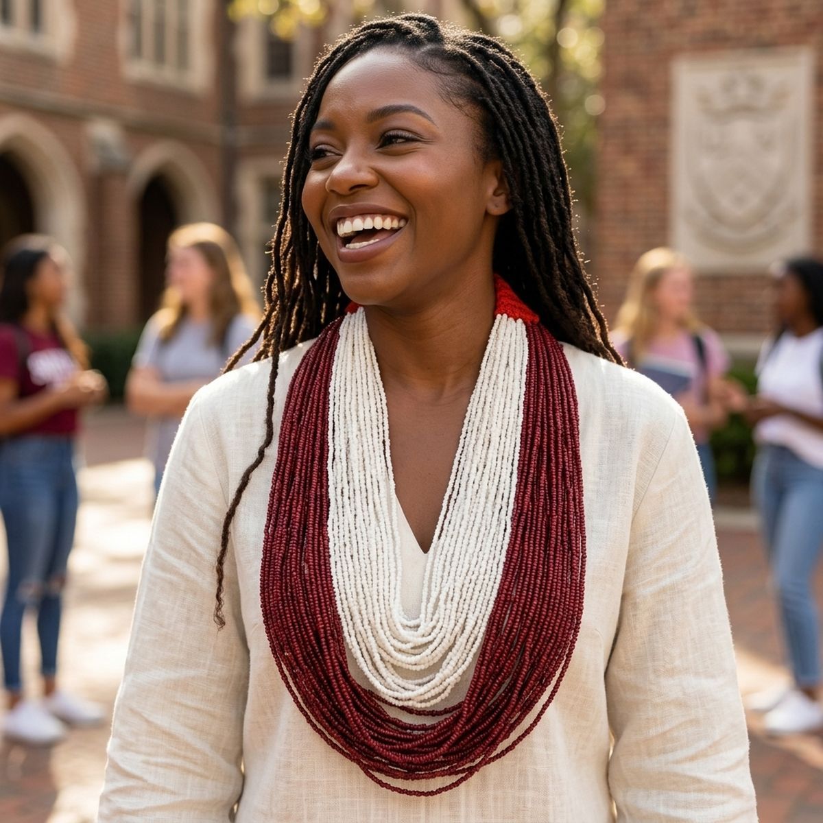 Delta Sigma Theta Red &amp; White 100-Strand Colorblock Bead Necklace – DST