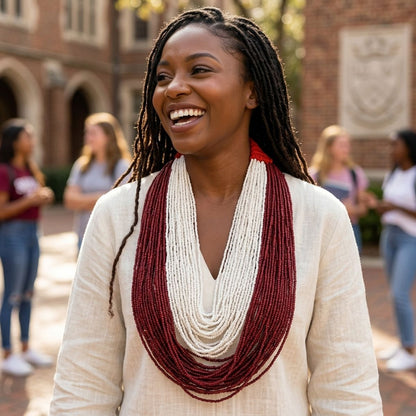 Delta Sigma Theta Red &amp; White 100-Strand Colorblock Bead Necklace – DST