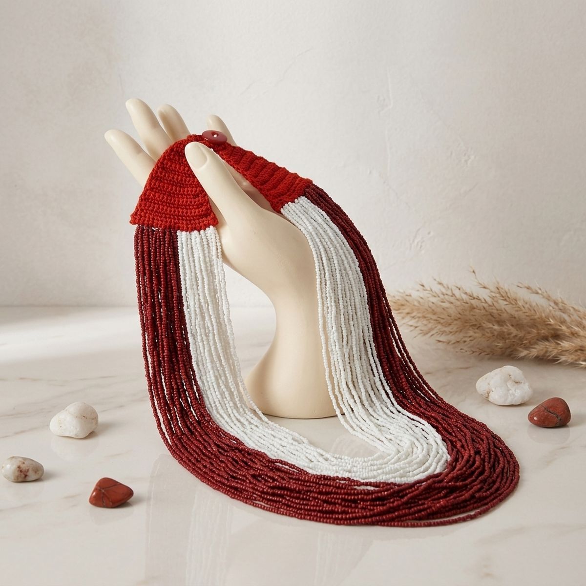 Delta Sigma Theta Red &amp; White 100-Strand Colorblock Bead Necklace – DST