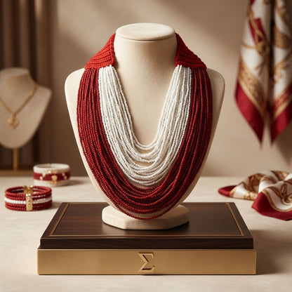 Delta Sigma Theta Red &amp; White 100-Strand Colorblock Bead Necklace – DST