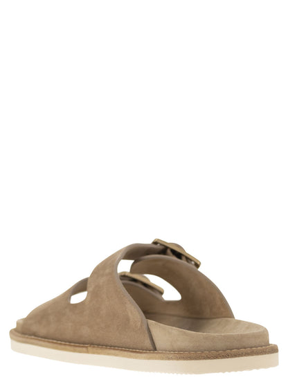 Brunello Cucinelli Urban Slides In Washed Suede