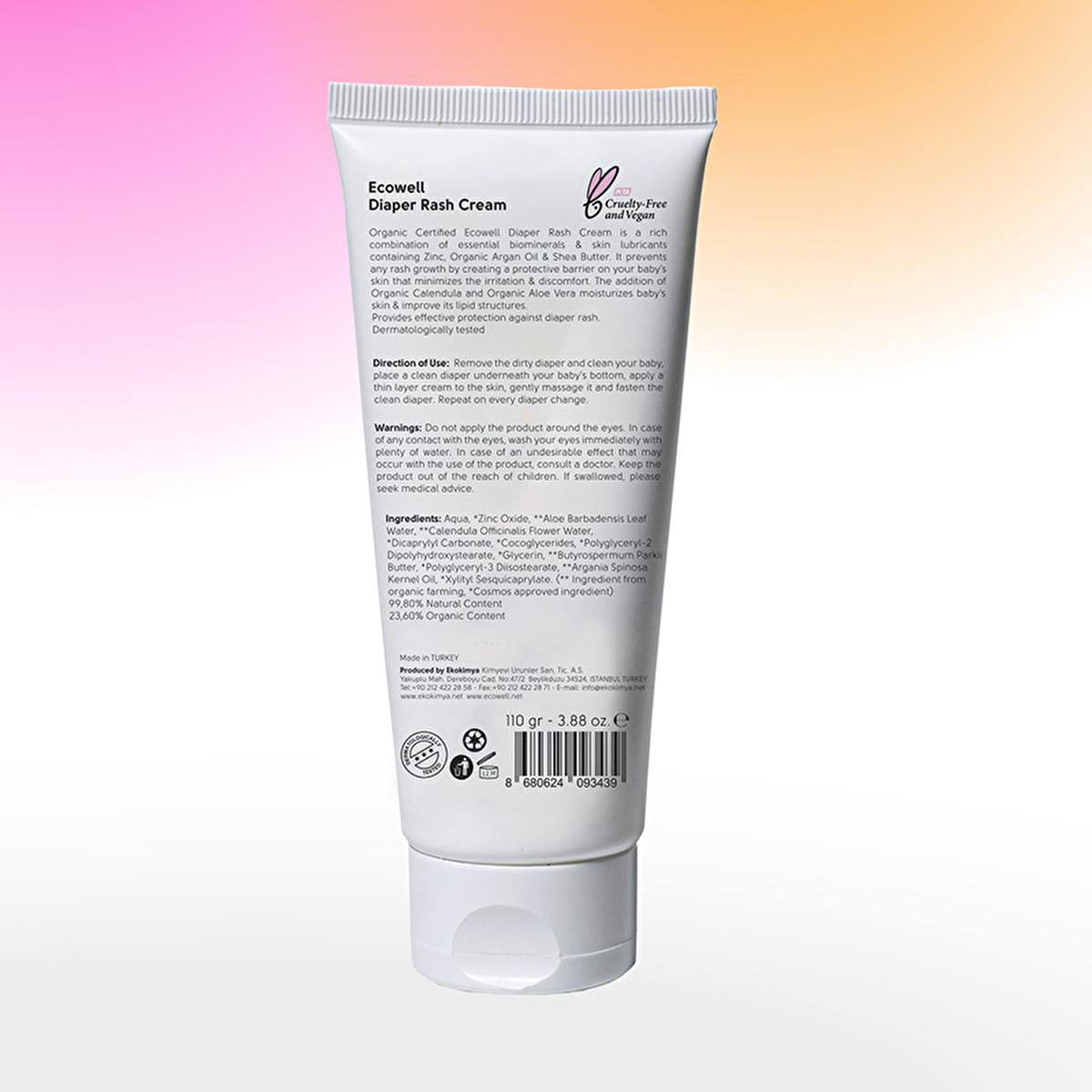 Ecowell Organic Diaper Cream - 110g, Vegan &amp; Hypoallergenic for Newborns