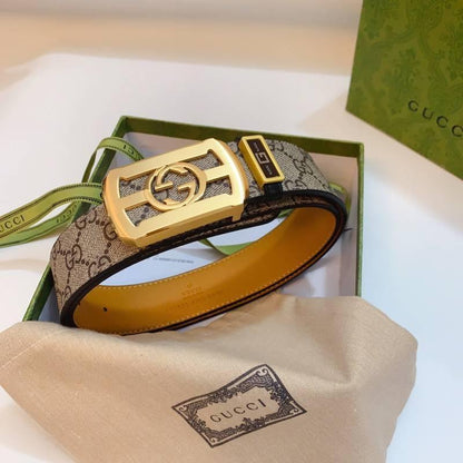 GUCCI Embellished coated-canvas and leather belt &